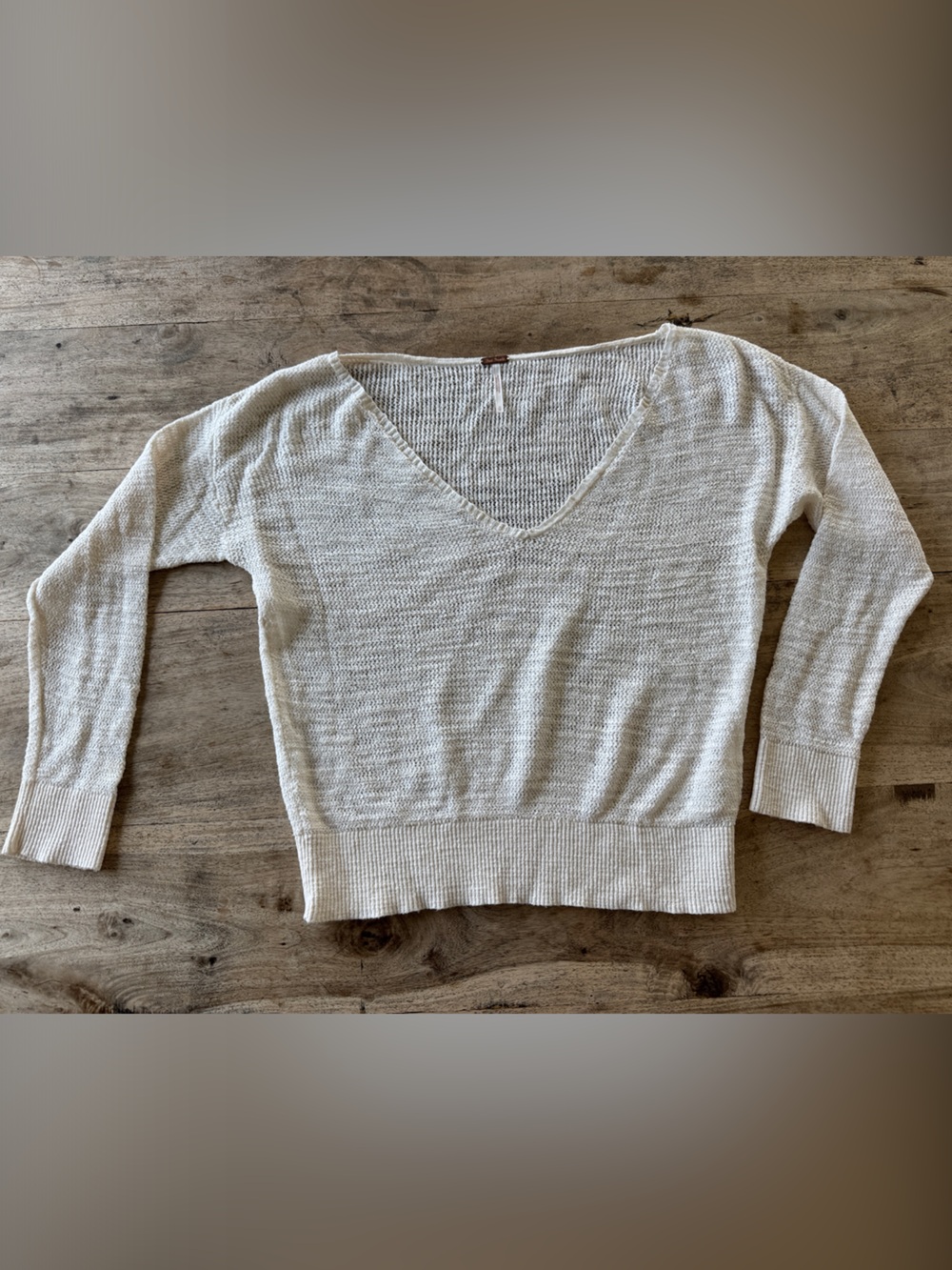 Free People Cream V-Neck Lightweight Knit Sweater